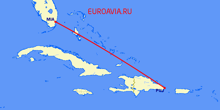 перелет Пунта Кана — Майами на карте