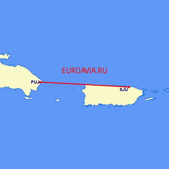 перелет Пунта Кана — Сан Хуан на карте