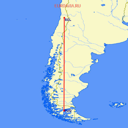 перелет Пунта Аренас — Сантьяго на карте