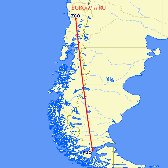 перелет Пунта Аренас — Темуко на карте