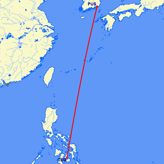 перелет Пусан — Кебу на карте
