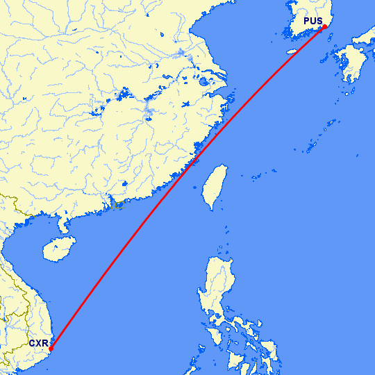 перелет Пусан — Камрань на карте