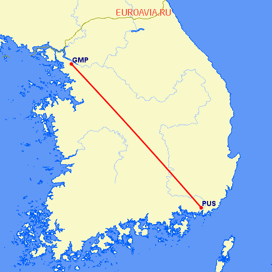 перелет Пусан — Сеул на карте