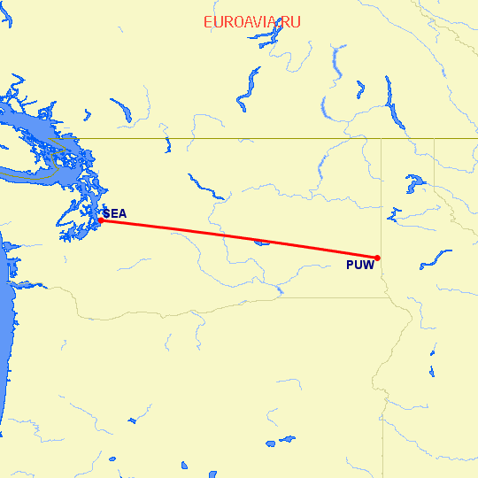 перелет Pullman — Сиэтл на карте