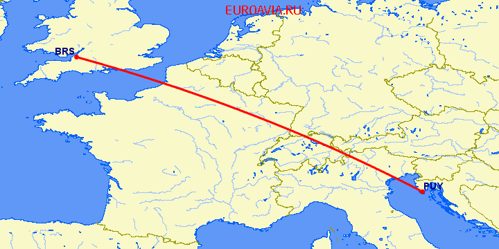 перелет Пула — Бристоль на карте