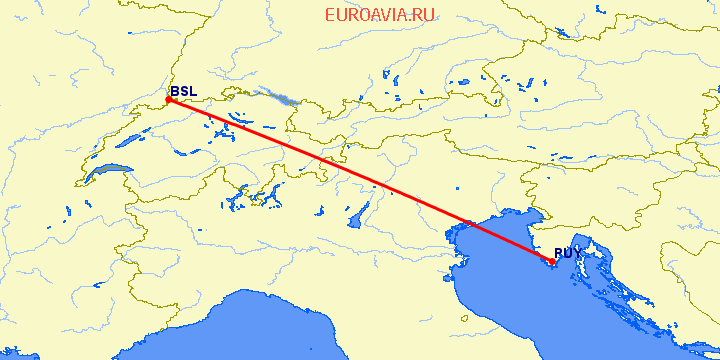 перелет Пула — Базель-Мюлуз на карте