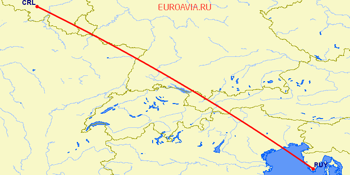 перелет Пула — Шарлеруа на карте