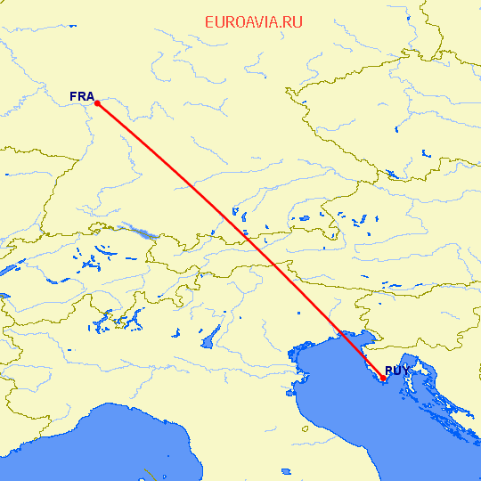 перелет Пула — Франкфурт на Майне на карте