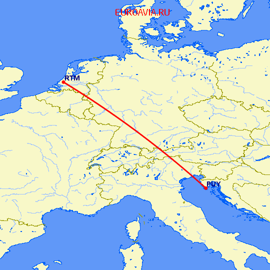 перелет Пула — Роттердам на карте