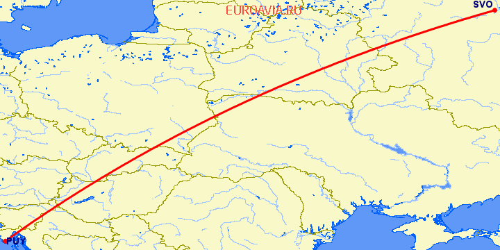 перелет Пула — Москва на карте