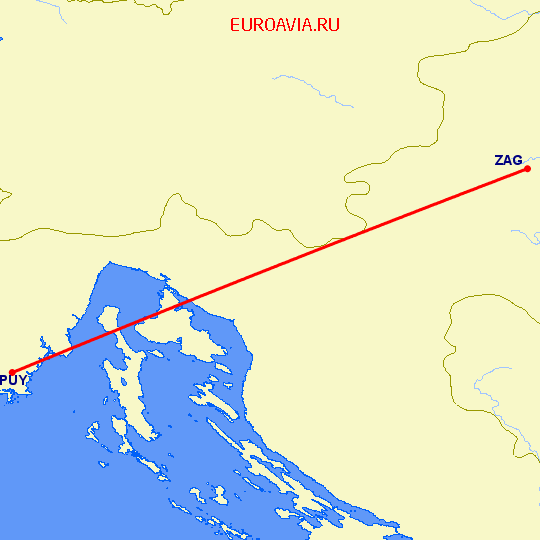 перелет Пула — Загреб на карте