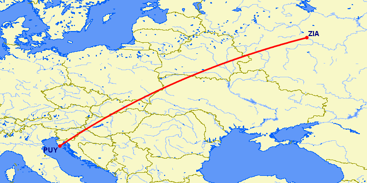 перелет Пула — Москва на карте