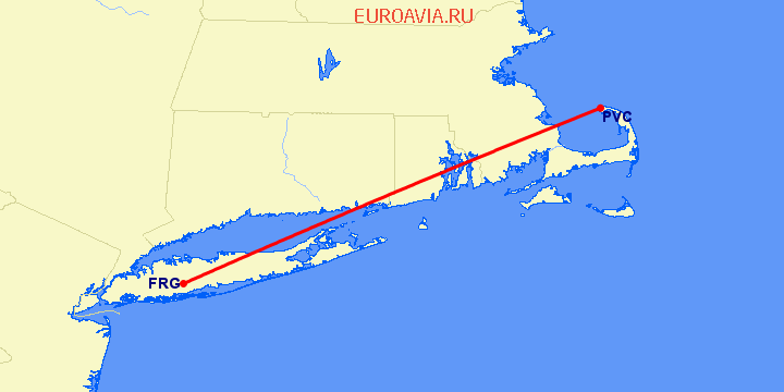 перелет Provincetown — Farmingdale на карте