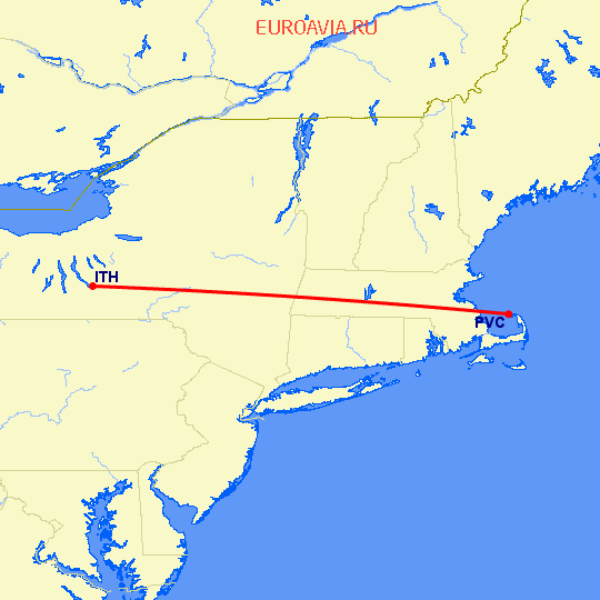перелет Provincetown — Ithaca на карте