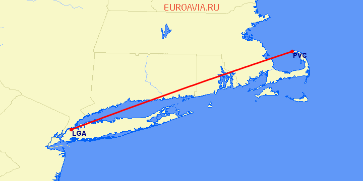 перелет Provincetown — Нью Йорк на карте