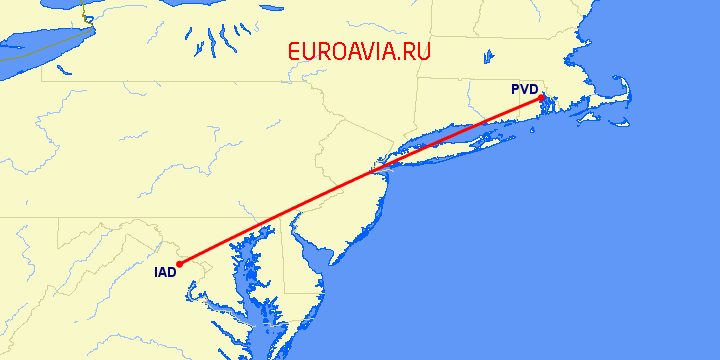 перелет Провиденс — Вашингтон на карте