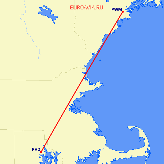 перелет Провиденс — Портленд на карте