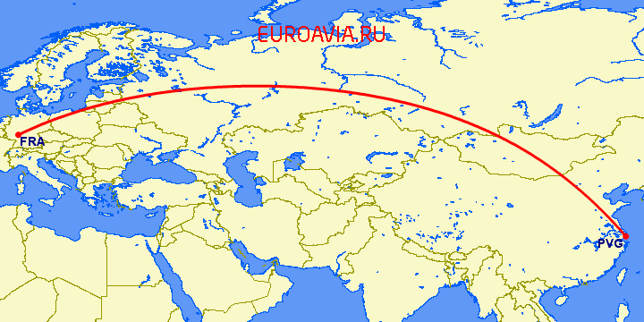 перелет Шанхай — Франкфурт на Майне на карте