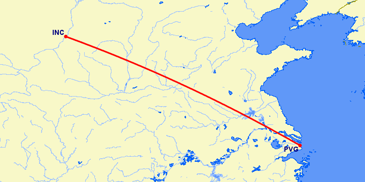 перелет Шанхай — Фучуан на карте