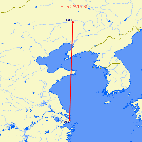 перелет Шанхай — Тонглян на карте