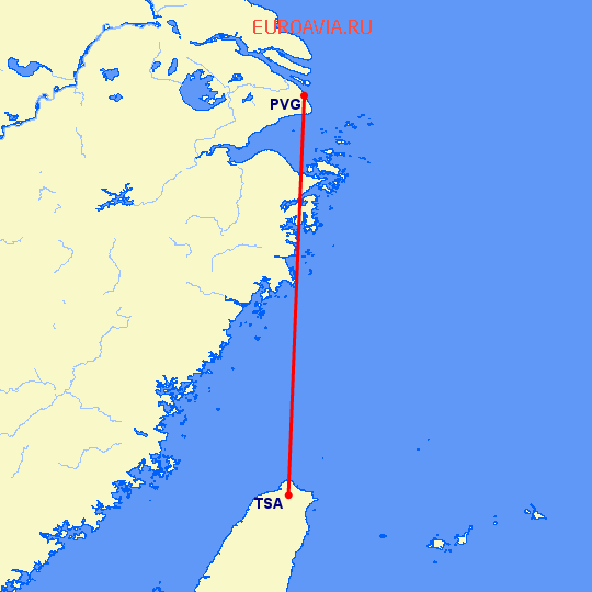 перелет Шанхай — Taipei на карте