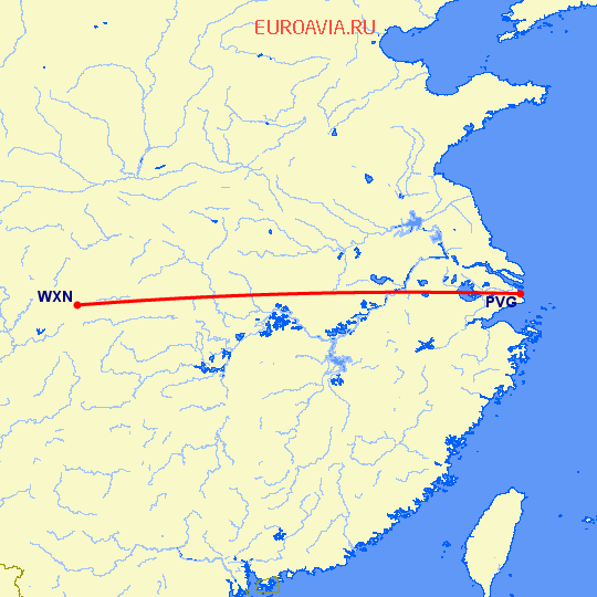 перелет Шанхай — Wanxian на карте