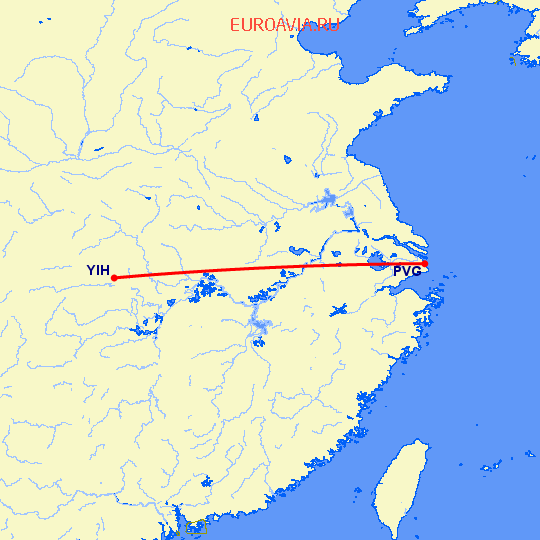 перелет Шанхай — Фучэн на карте