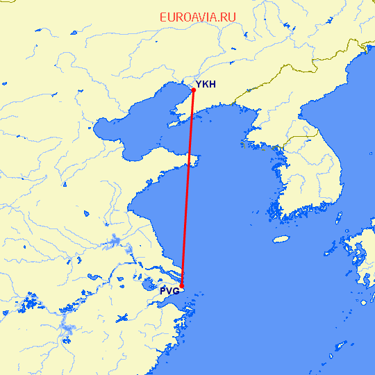 перелет Шанхай — Yingkou на карте