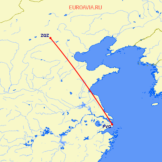 перелет Шанхай — Нинъюань на карте