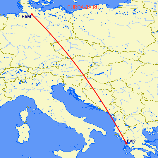 перелет Превеза Лефка — Гамбург на карте
