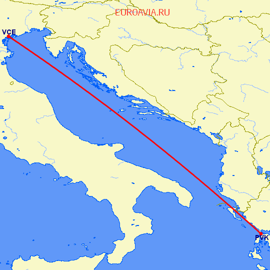 перелет Превеза Лефка — Венеция на карте
