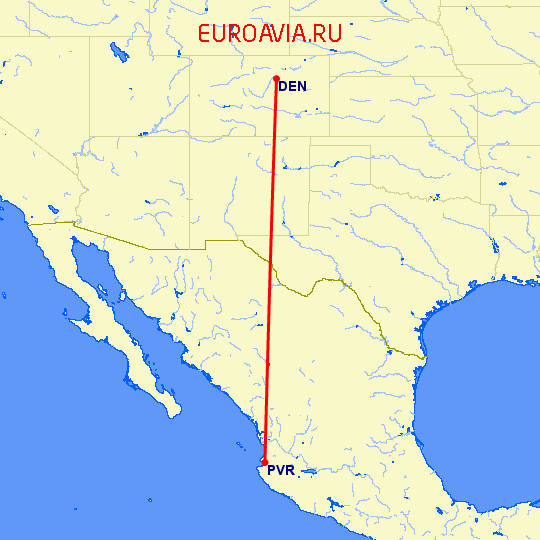 перелет Пуэрто Ваярта — Денвер на карте