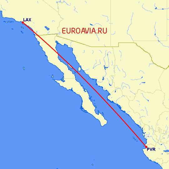 перелет Пуэрто Ваярта — Лос Анджелес на карте