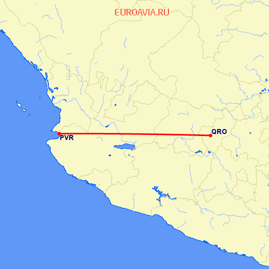 перелет Пуэрто Ваярта — Керетаро на карте