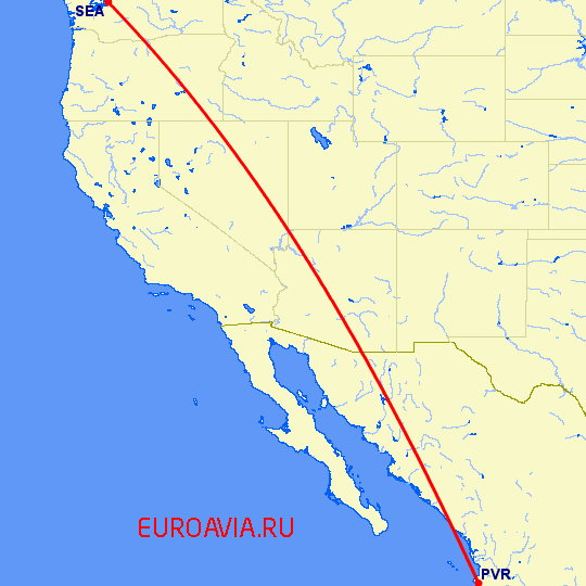 перелет Пуэрто Ваярта — Сиэтл на карте