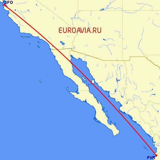 перелет Пуэрто Ваярта — Сан Франциско на карте