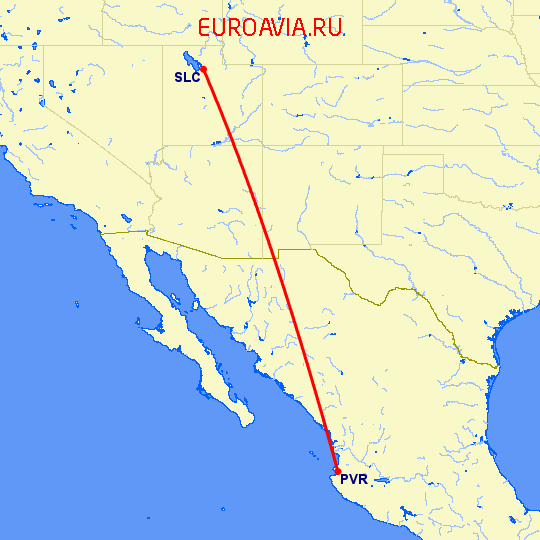 перелет Пуэрто Ваярта — Солт Лейк Сити на карте