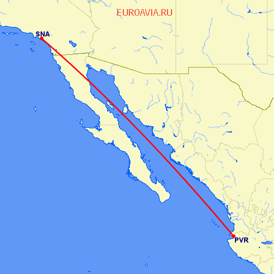 перелет Пуэрто Ваярта — Санта Ана на карте