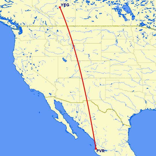 перелет Пуэрто Ваярта — Эдмонтон на карте