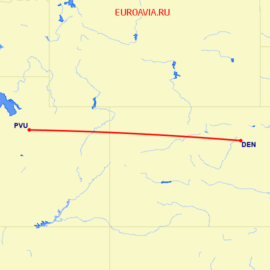 перелет Provo — Денвер на карте