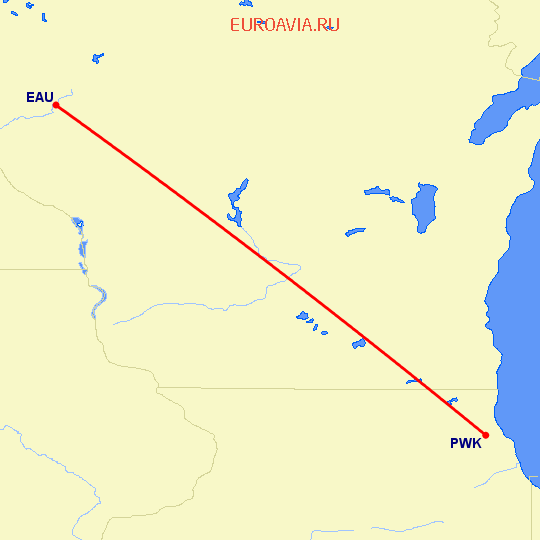 перелет Чикаго — Eau Claire на карте
