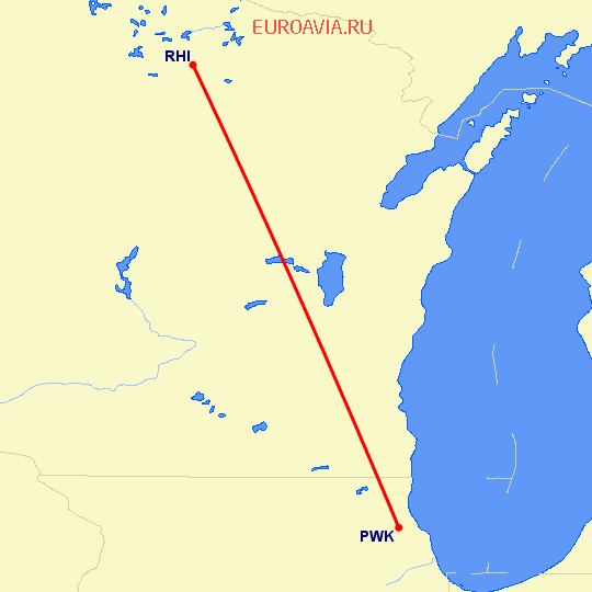перелет Чикаго — Rhinelander на карте