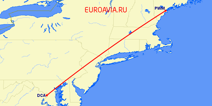 перелет Портленд — Вашингтон на карте
