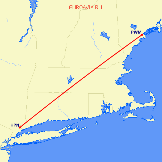 перелет Портленд — White Plains на карте