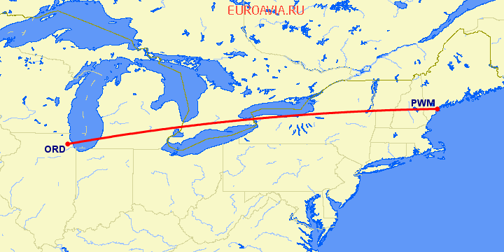 перелет Портленд — Чикаго на карте