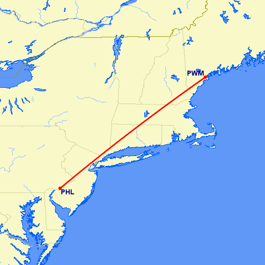 перелет Портленд — Филадельфия на карте
