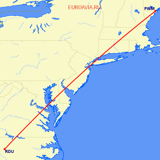 перелет Портленд — Роли на карте