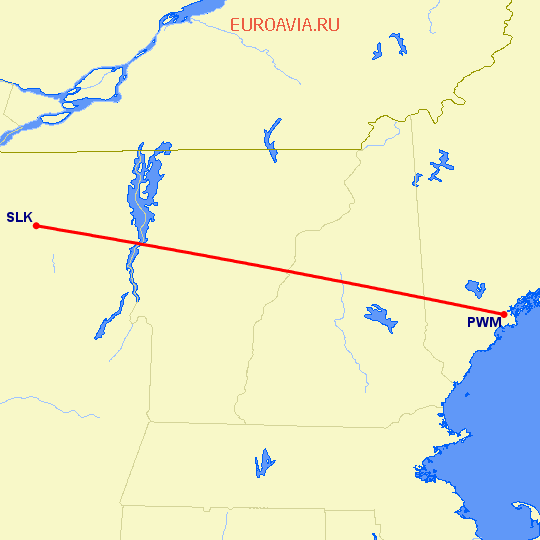 перелет Портленд — Saranac Lake на карте
