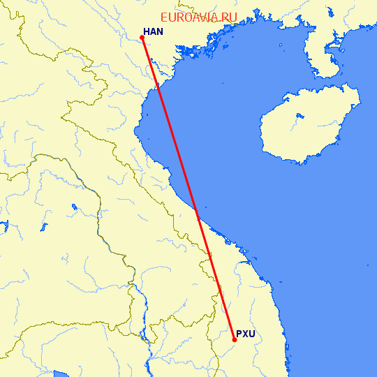 перелет Плейку — Ханой на карте