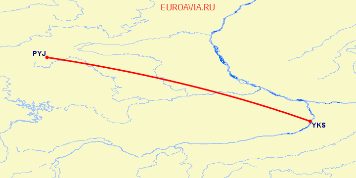перелет Полярный — Якутск на карте